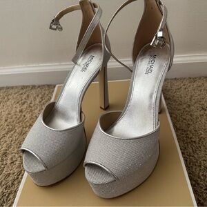 Michael Kors Shimmering Silver Peep-Toe Heels